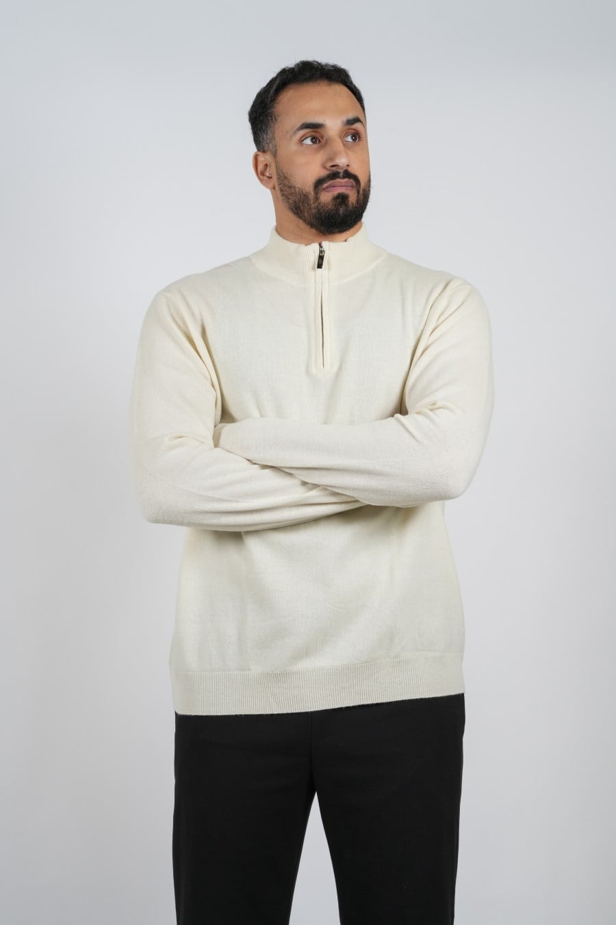 Cashmere Pullover Zipper White