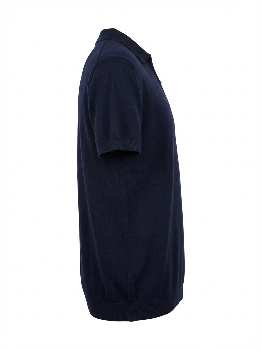 Wool Polo With Zipper Short Sleeve NAVY