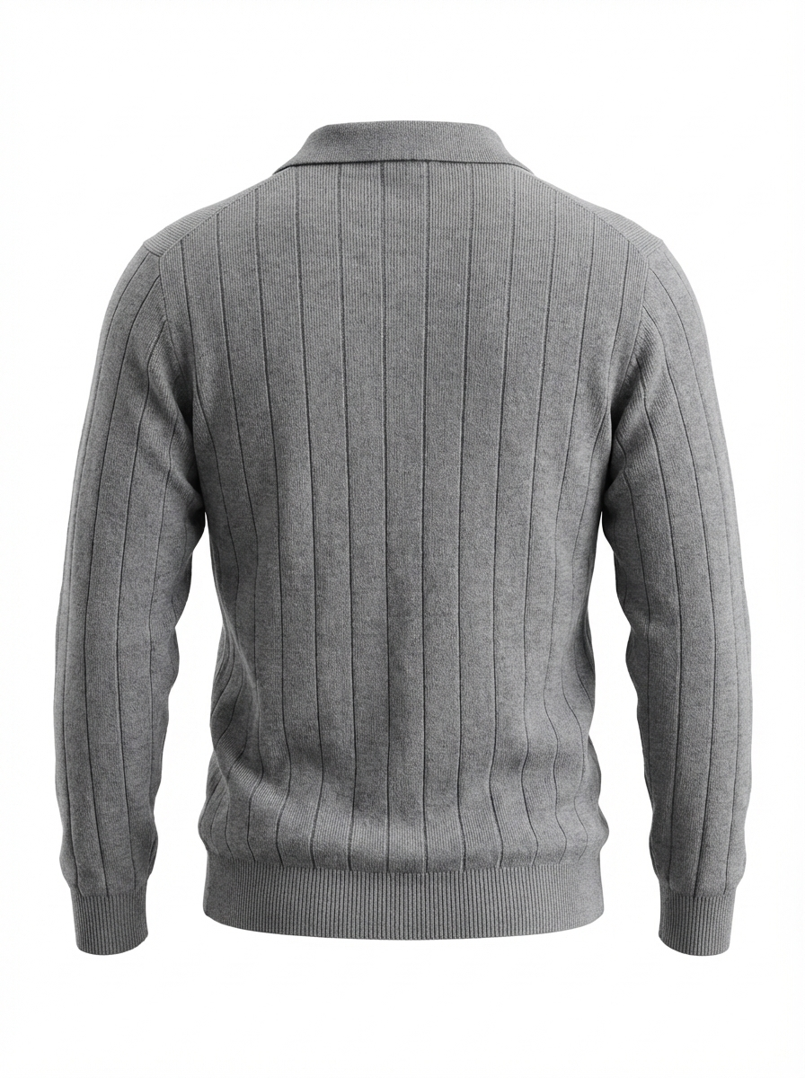 Wool Polo V Neck Long Sleeve With Thick Lines On The Body LT.GREY