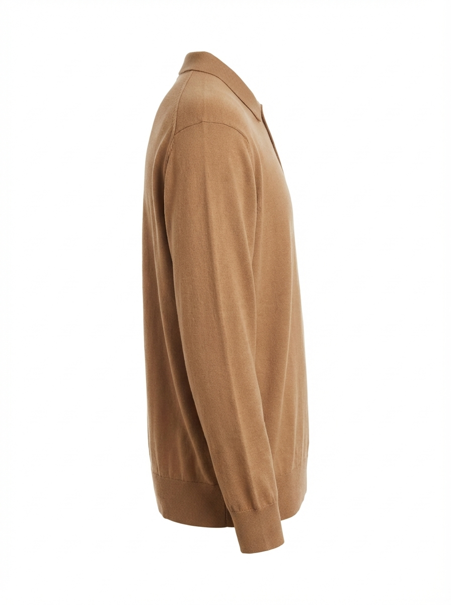 Wool Polo Long Sleeve With Button CAMEL