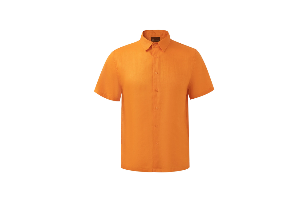 orange linen short-sleeve shirt