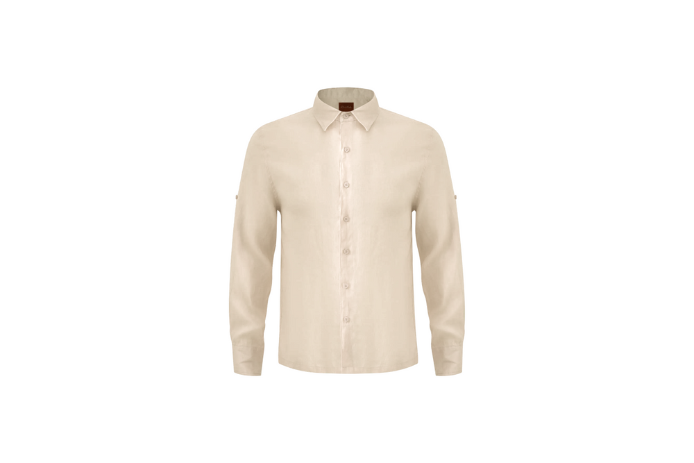 beige linen long-sleeve shirt