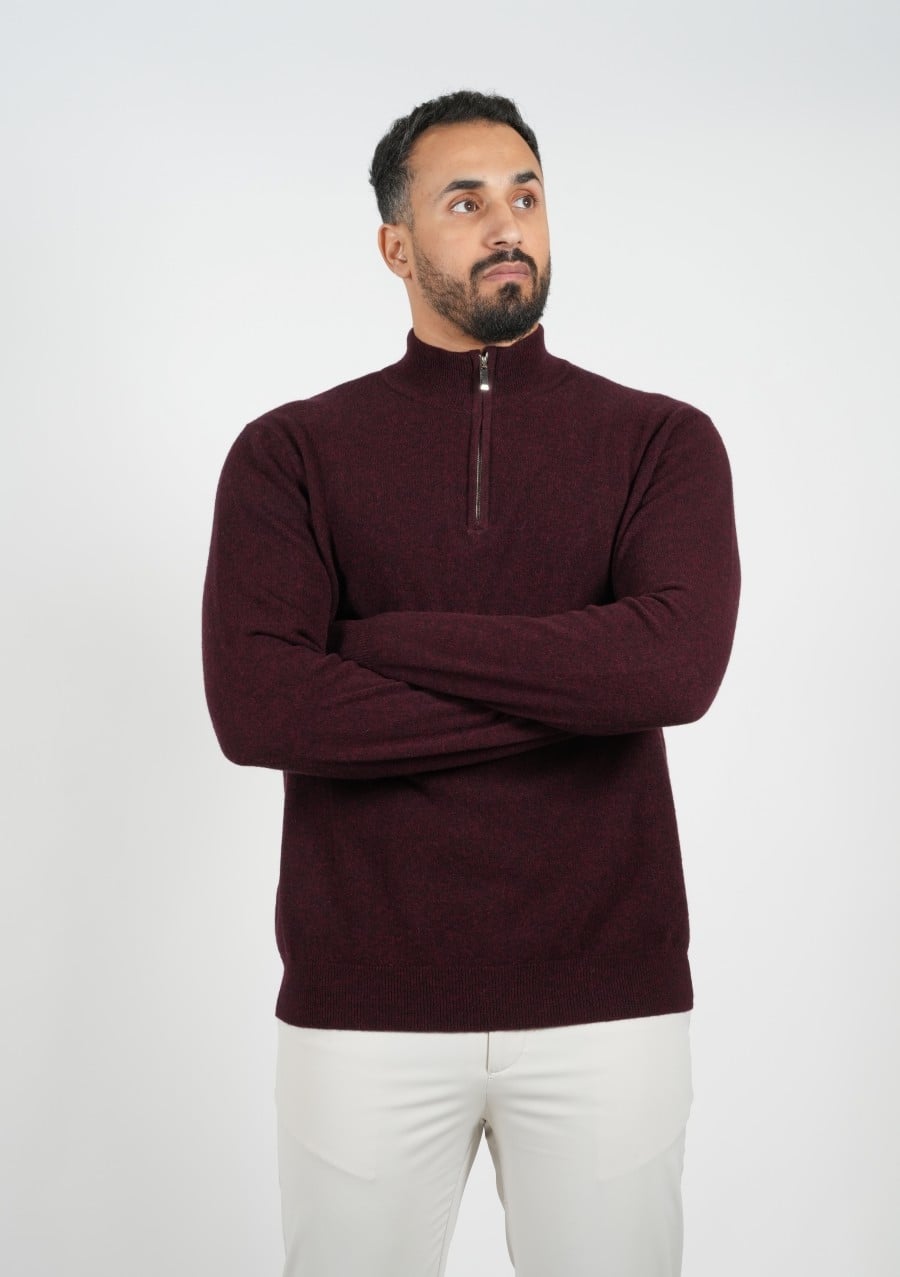 Wool Pullover Zipper-  Maroon