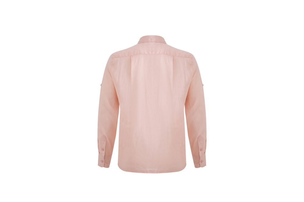 pink linen long-sleeve shirt