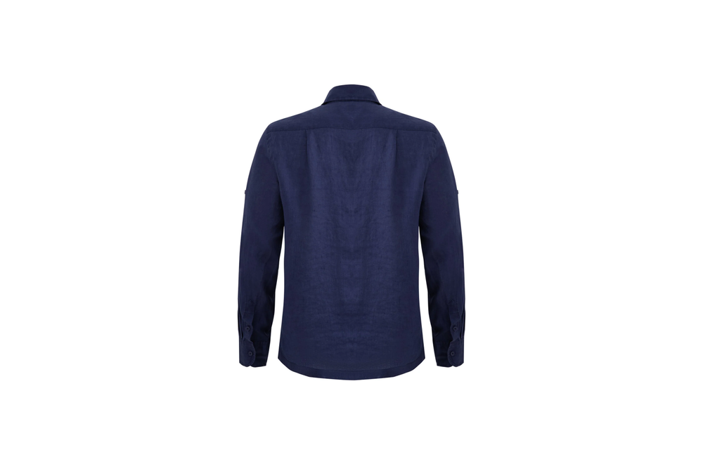 navy linen long-sleeve shirt