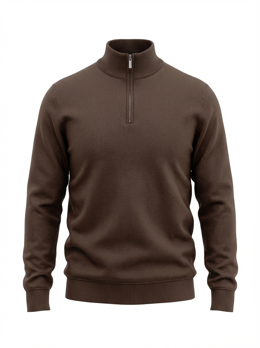 Wool  Half Zipper Long Sleeve (Soft ) BROWN