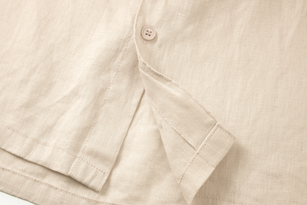 beige linen long-sleeve shirt