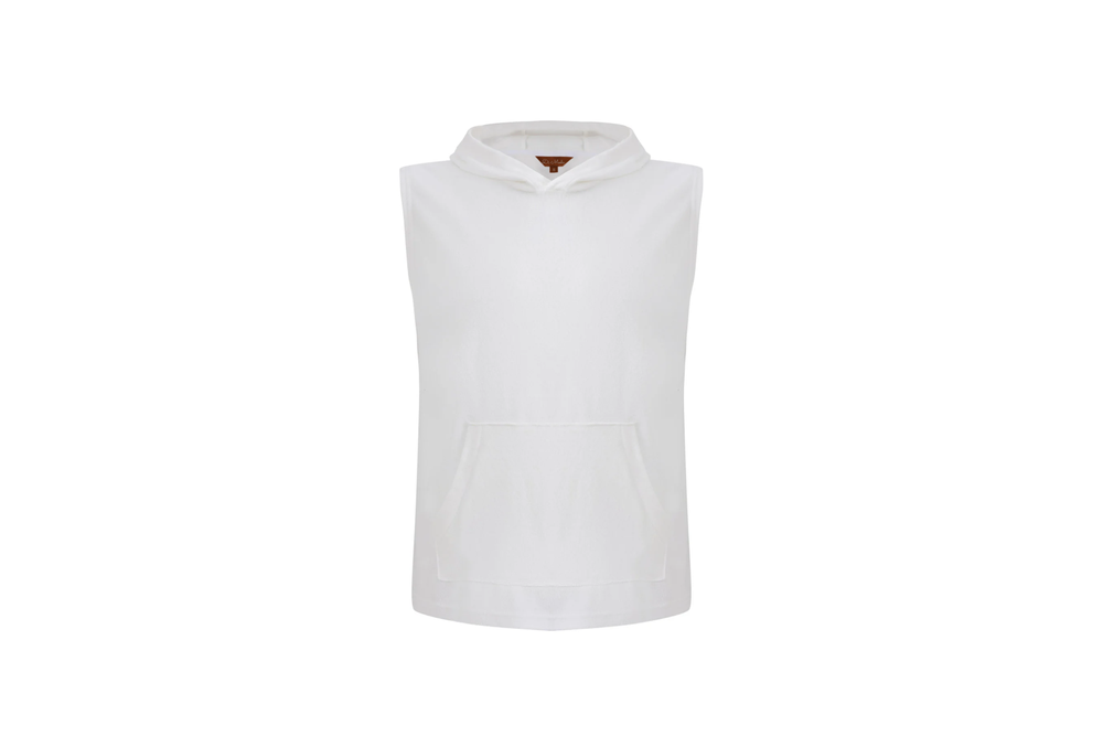 white sleeveless towel hoodie