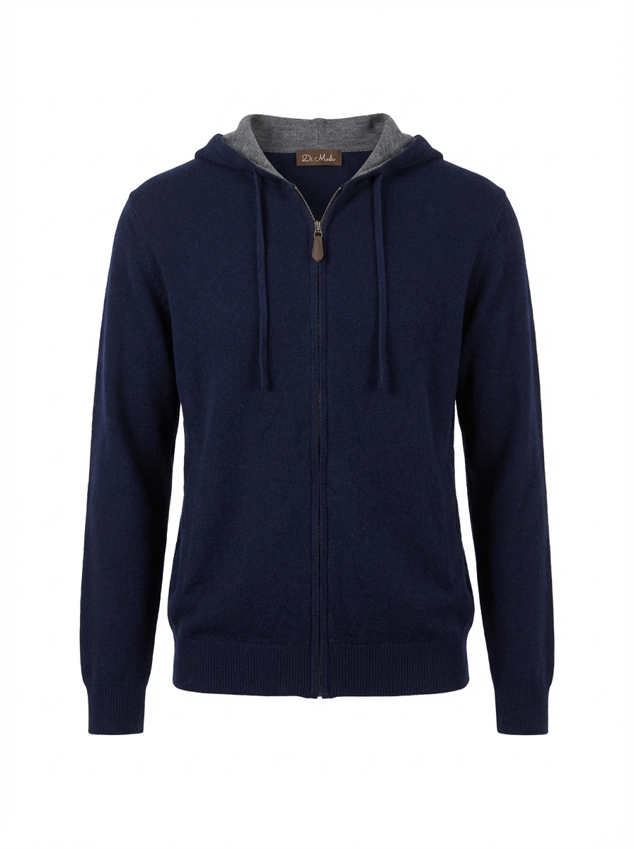 Cashmere Cardigan With Hoodie NAVY