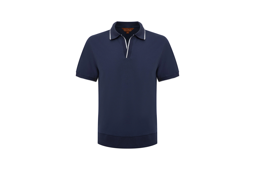 navy open-collar shirt