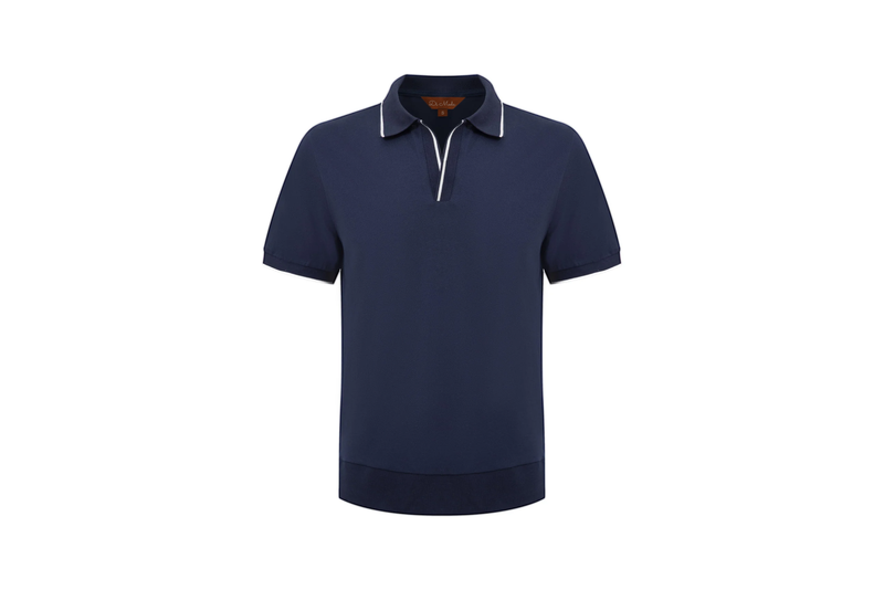 navy open-collar shirt