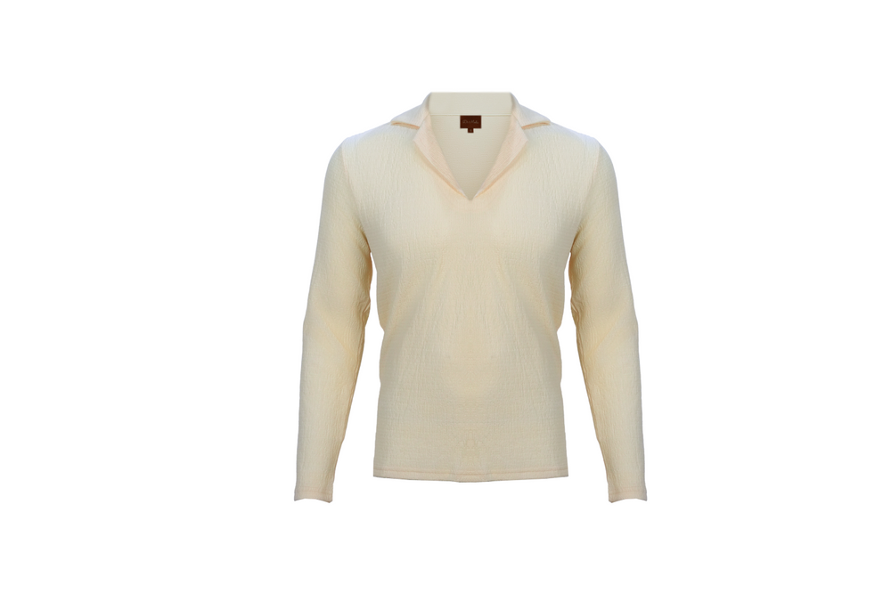 cream v neck long sleeve shirt