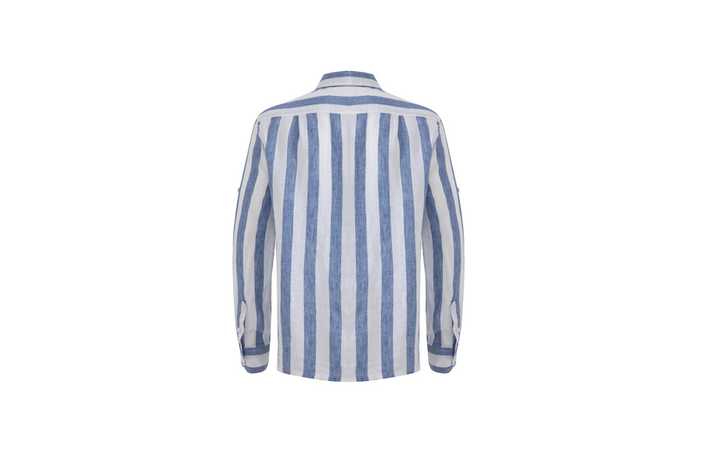 blue stripe linen long-sleeve shirt