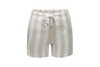 beige striped swim shorts