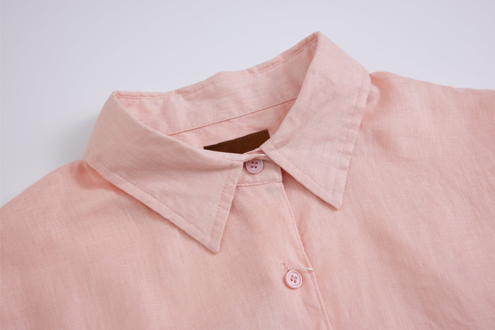 pink linen long-sleeve shirt