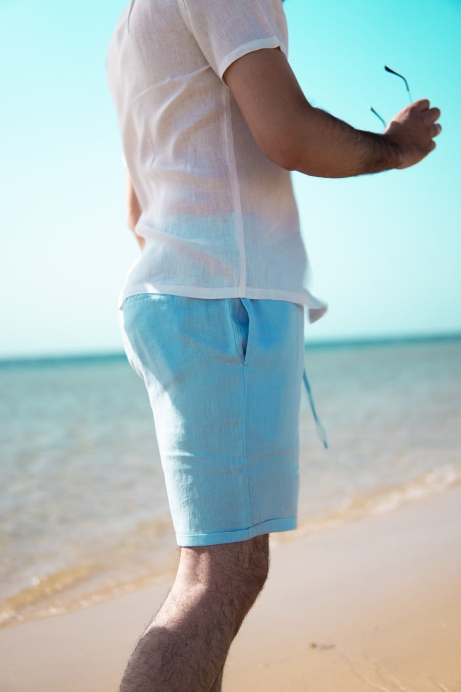 Linen shorts-Baby Blue