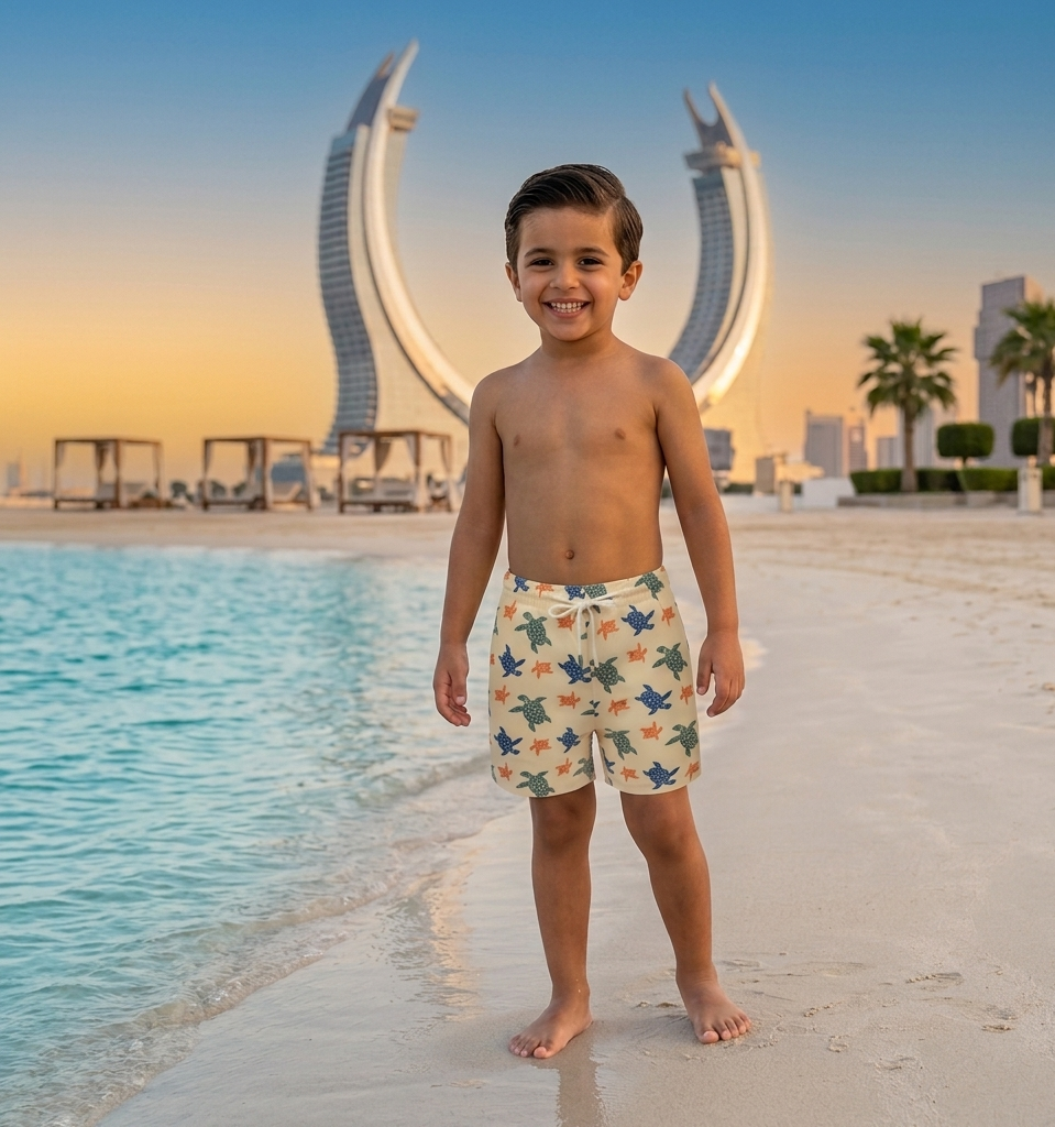 turtle drift - kids swim shorts beige