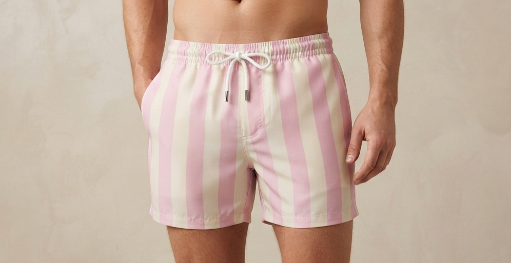 pink striped swim shorts