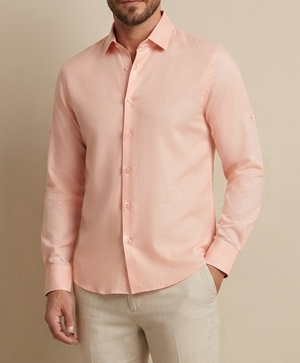 pink linen long-sleeve shirt