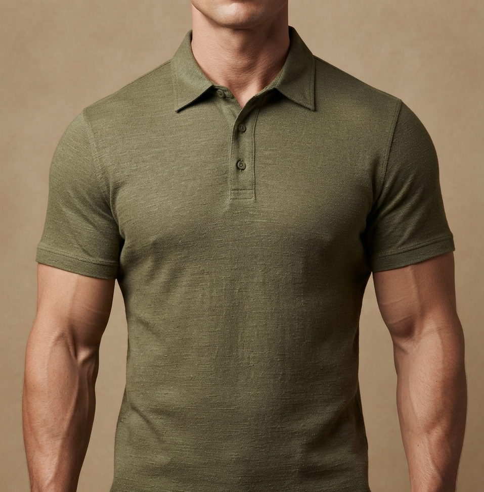 olive linen polo shirt