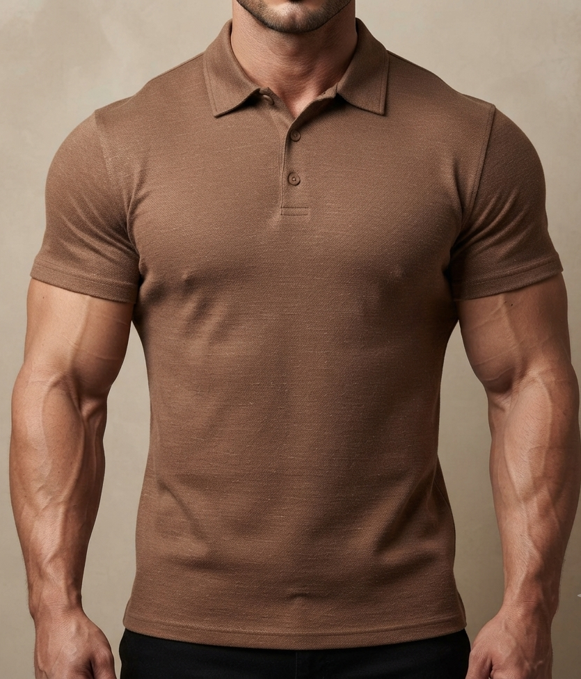 brown linen polo shirt