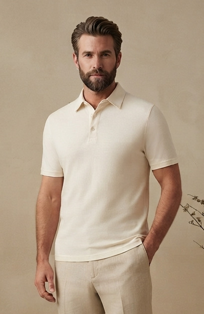 Ivory Linen Polo Shirt