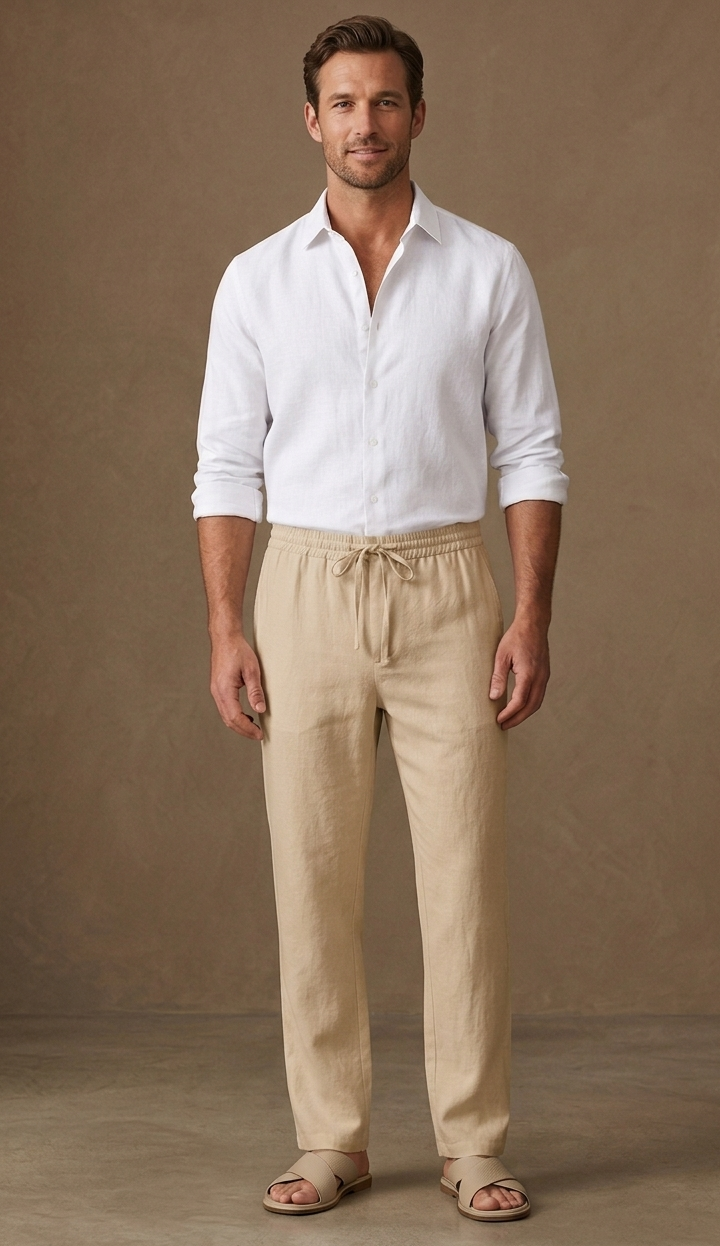 beige linen pants