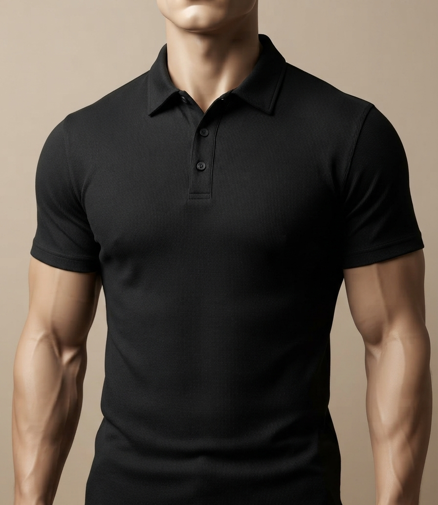 black linen polo shirt