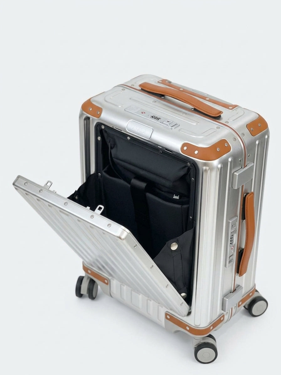 MALA 20" Aluminium Luggage Case with Front Laptop Pocket & USB Port