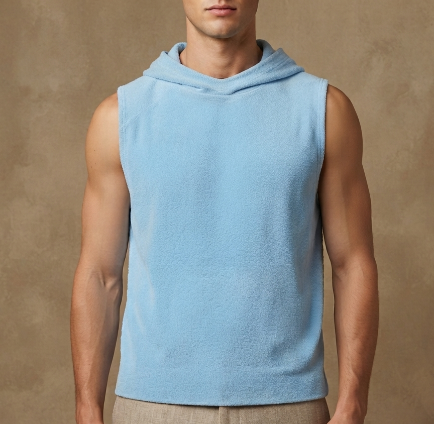sleeveless towel hoodie – baby blue