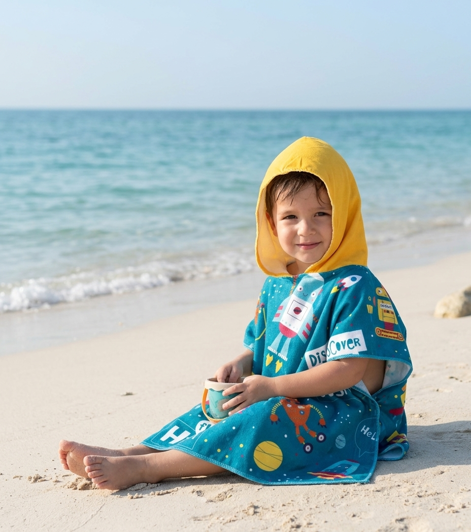 kids hooded beach towel –discover the cosmos