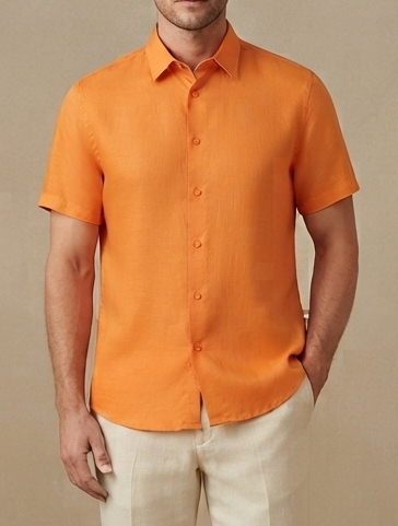 orange linen short-sleeve shirt