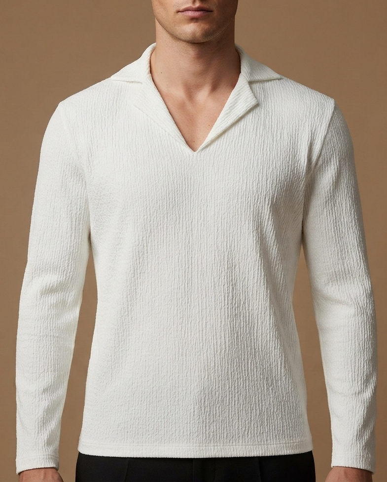 white v neck long sleeve shirt