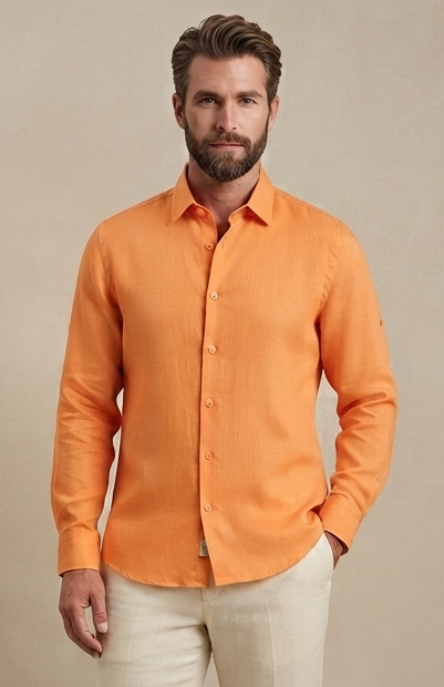 orange linen long-sleeve shirt