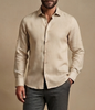 beige linen long-sleeve shirt