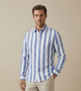 blue stripe linen long-sleeve shirt