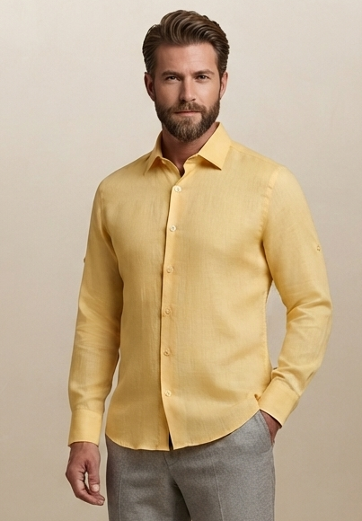yellow linen long-sleeve shirt