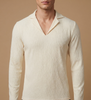 cream v neck long sleeve shirt