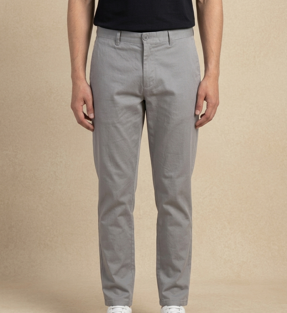 Men’s LT.GREY  Tailored Cotton Trousers – Relaxed Fit