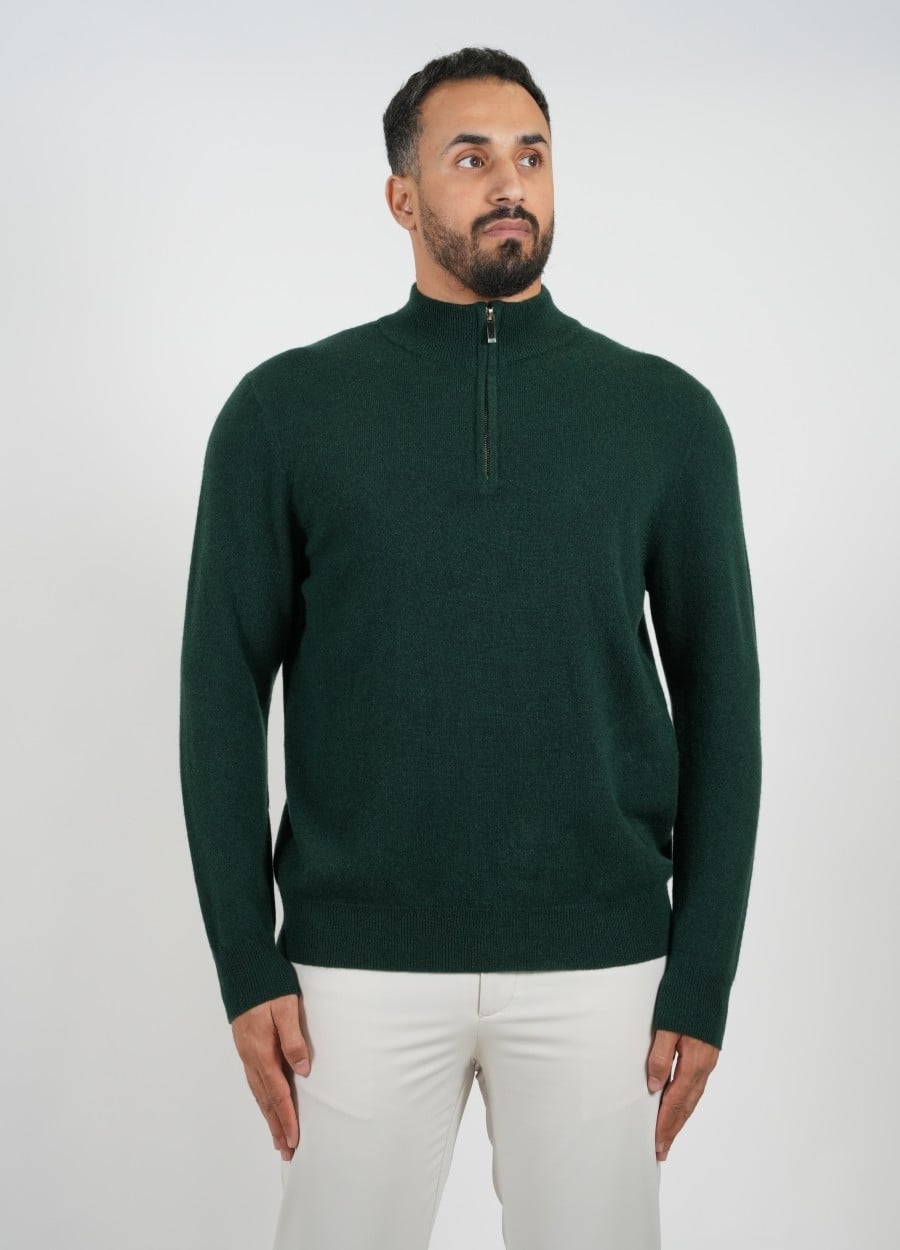 Wool Pullover Zipper- Green