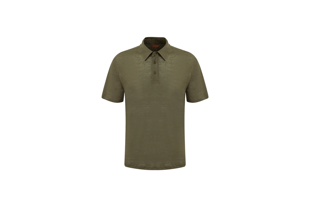 olive linen polo shirt