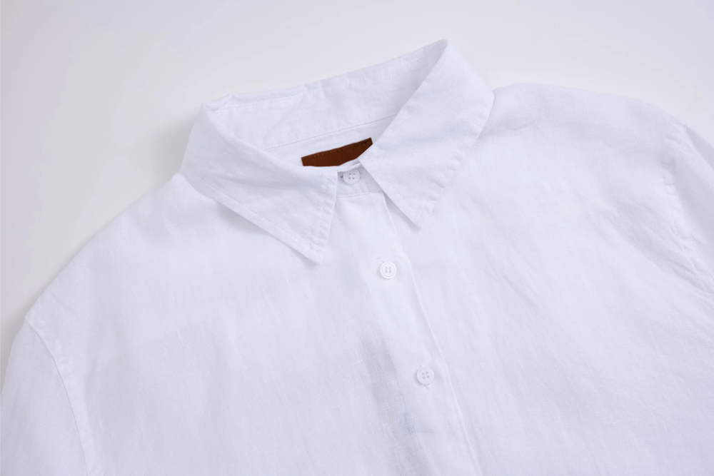 white linen long-sleeve shirt