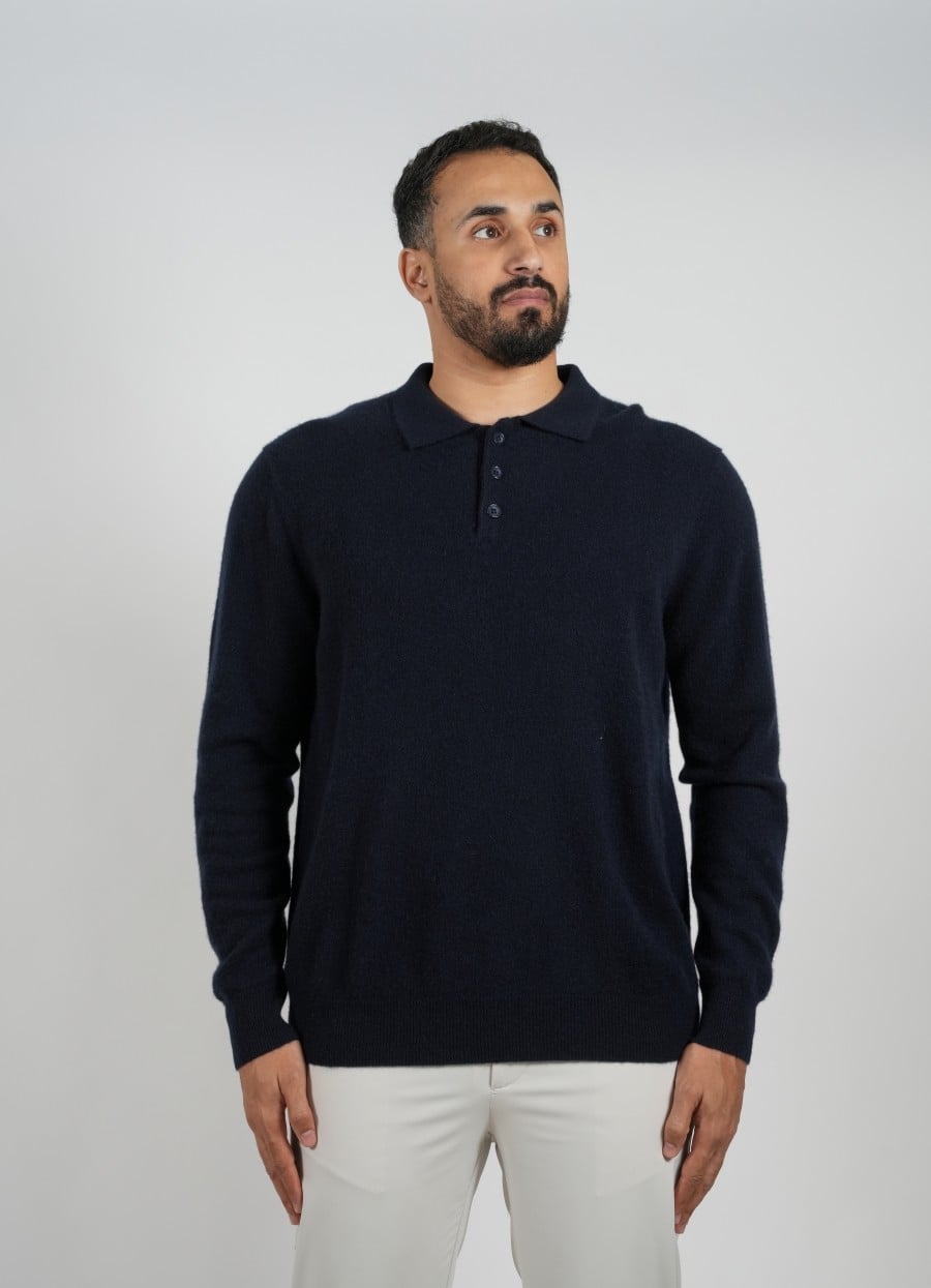 Wool Pullover Polo - Black