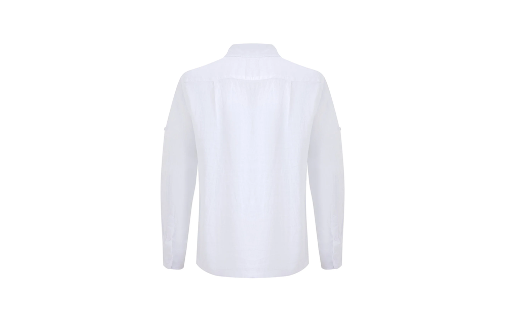 white linen long-sleeve shirt