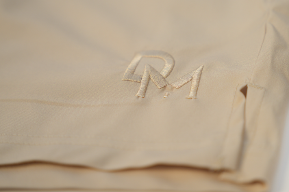 solid beige swim shorts