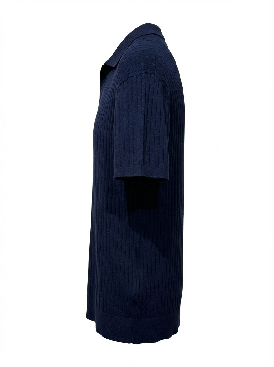 Wool Polo V Neck With Line On Body (Thin) Short Sleeve