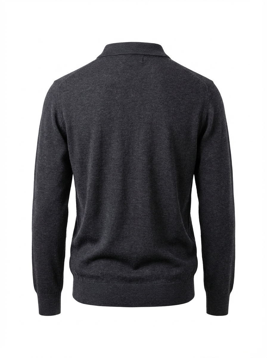 Wool Polo Long Sleeve With Button DK.GREY