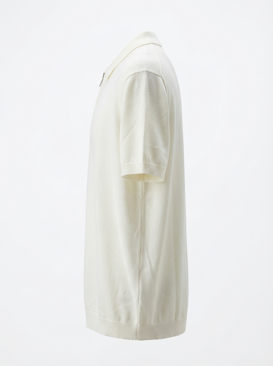 Wool Polo With Zipper Short Sleeve CREAM