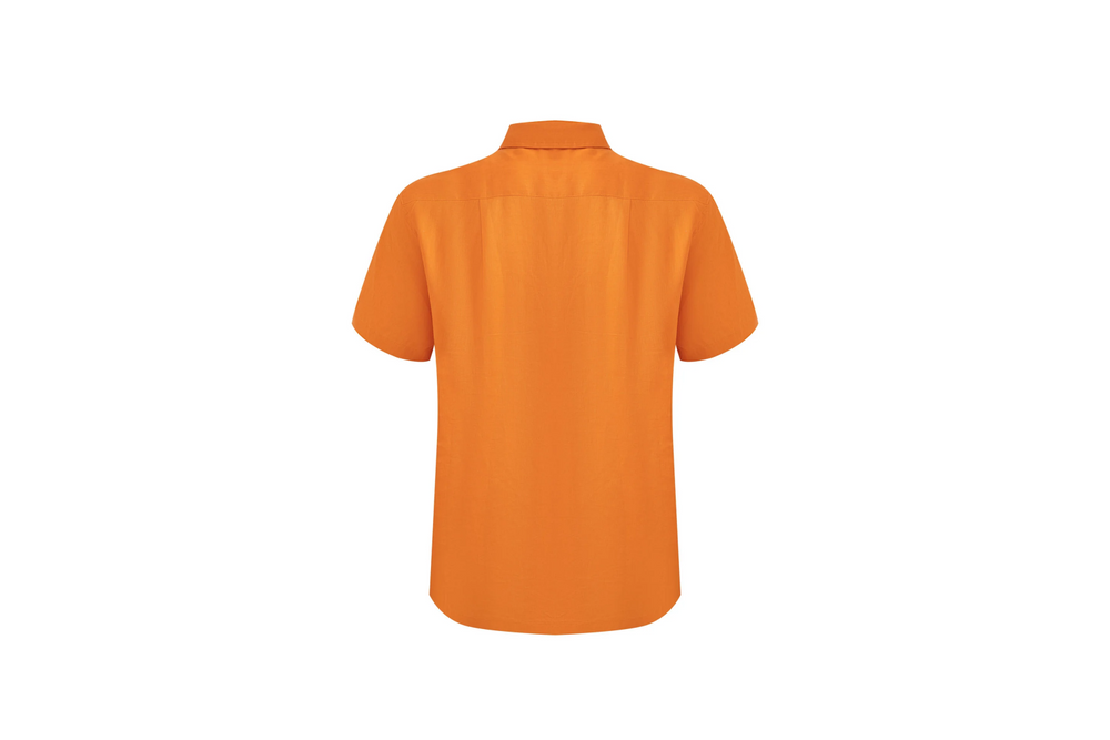 orange linen short-sleeve shirt