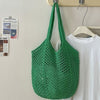 green crochet mesh tote bag